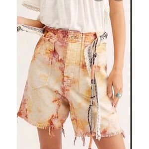 Free People We The Free she's a Legend Tie Dye Denim Shorts Orange Purple‎